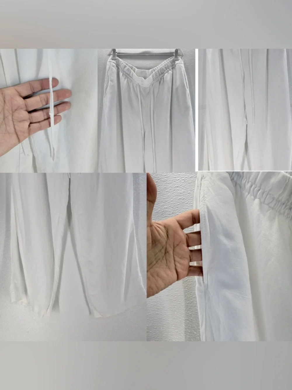H&M Linen Blend White Wide Leg Pants Elastic Waist Size L